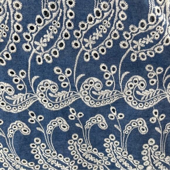 Zara Blue Paisley Floral Embroidered Shirt Dress Cutwork Embroidery Size Small - Picture 3 of 15